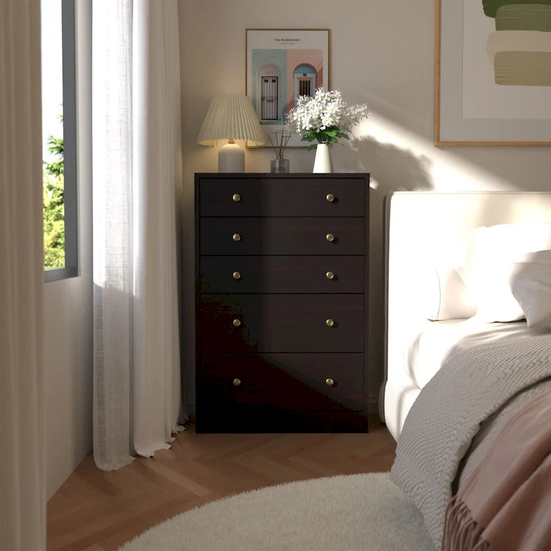 5-Drawer Chest Dresser Storage Organizer Bedroom Furniture Natural Espresso Black White