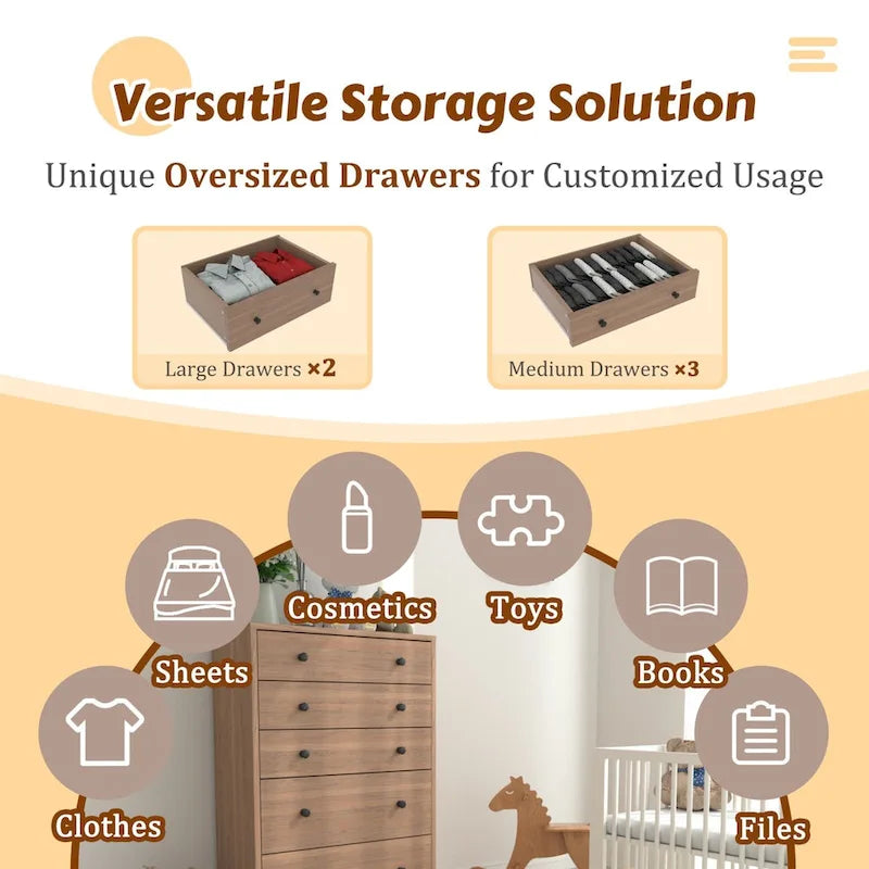 5-Drawer Chest Dresser Storage Organizer Bedroom Furniture Natural Espresso Black White