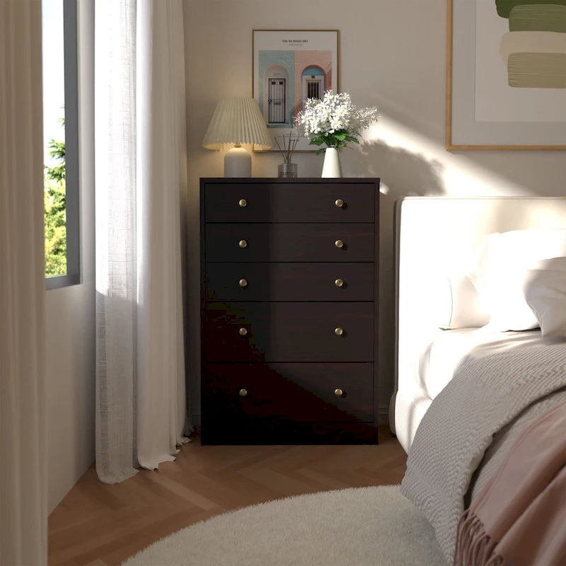 5-Drawer Chest Dresser Storage Organizer Bedroom Furniture Natural Espresso Black White