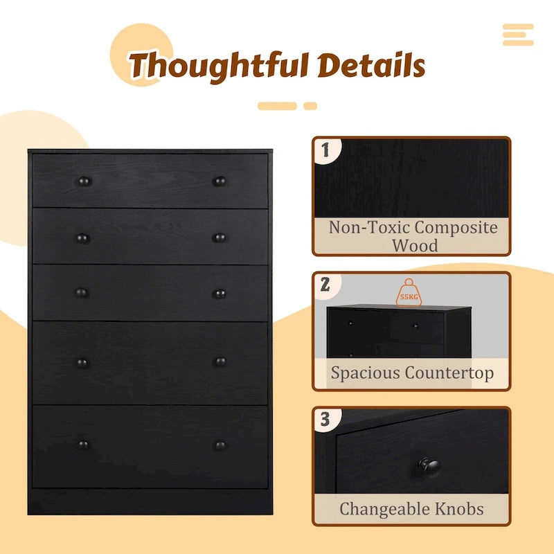 5-Drawer Chest Dresser Storage Organizer Bedroom Furniture Natural Espresso Black White