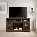 Meuble TV classique avec rangements ouverts et fermés, finition gris foncé expresso
