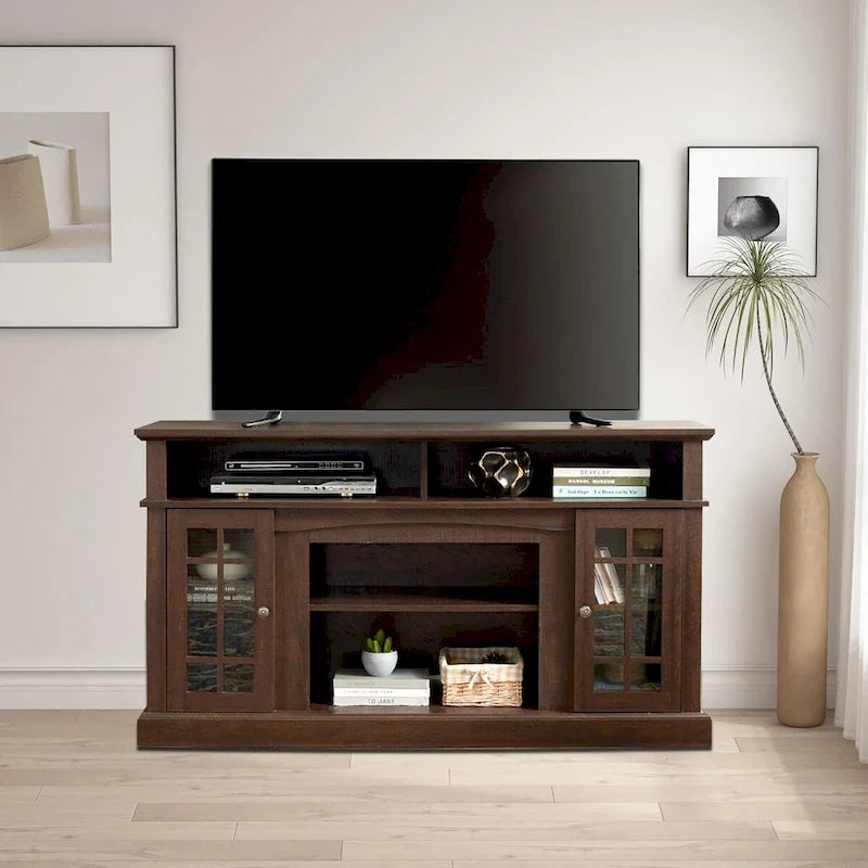 Classic TV Media Stand with Open & Closed Storage, Espresso Dark Gray Wash