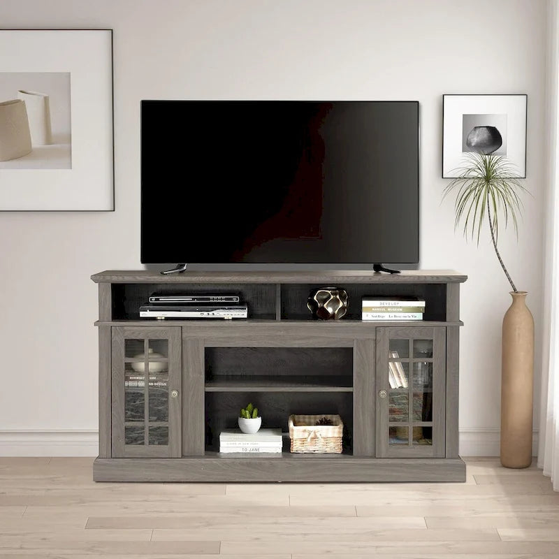 Classic TV Media Stand with Open & Closed Storage, Espresso Dark Gray Wash