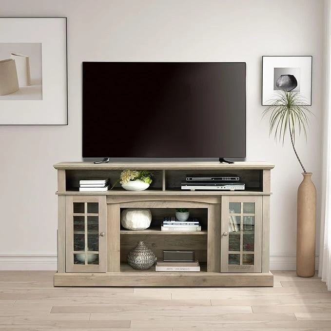Classic TV Media Stand with Open & Closed Storage, Espresso Dark Gray Wash
