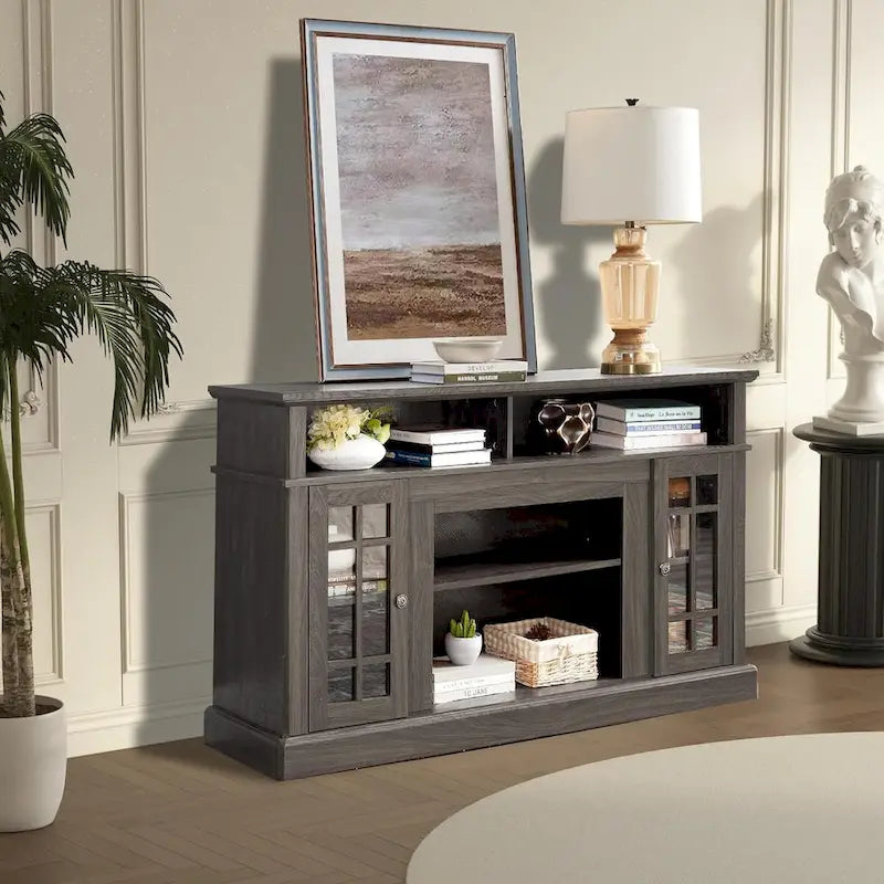 Classic TV Media Stand with Open & Closed Storage, Espresso Dark Gray Wash