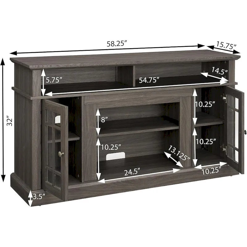 Classic TV Media Stand with Open & Closed Storage, Espresso Dark Gray Wash