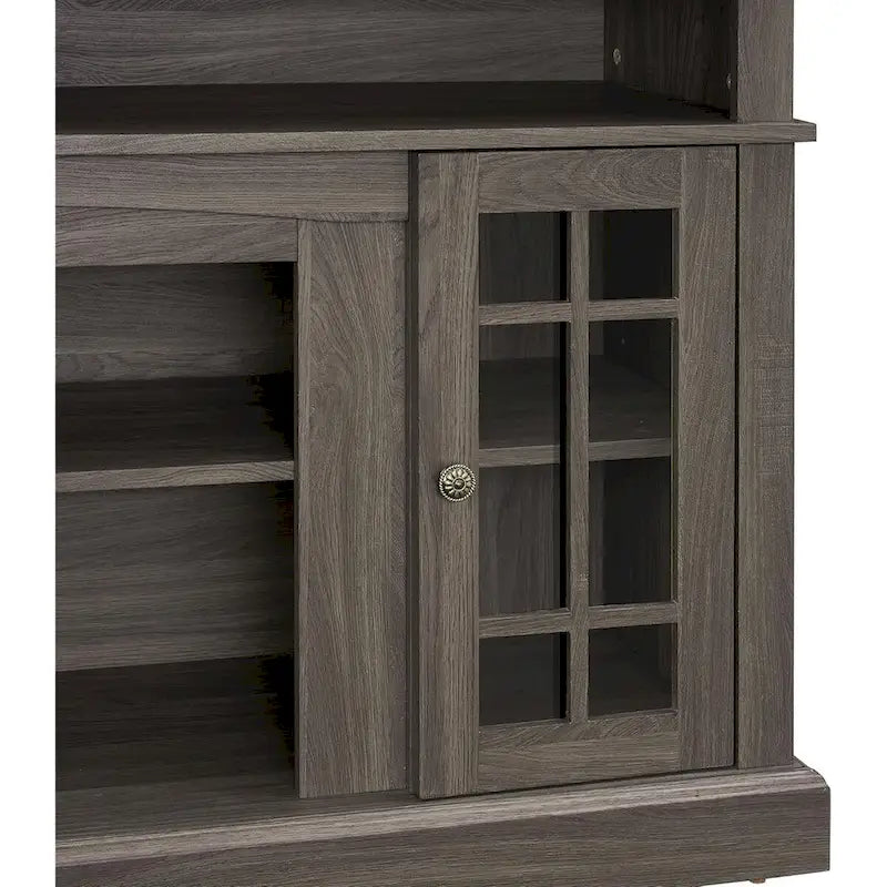 Meuble TV classique avec rangements ouverts et fermés, finition gris foncé expresso
