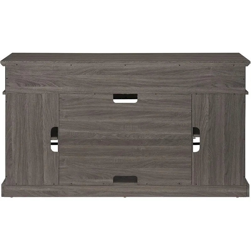Meuble TV classique avec rangements ouverts et fermés, finition gris foncé expresso