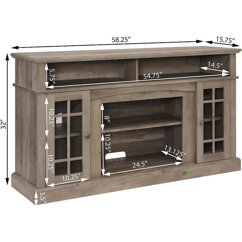 Meuble TV classique avec rangements ouverts et fermés, finition gris foncé expresso