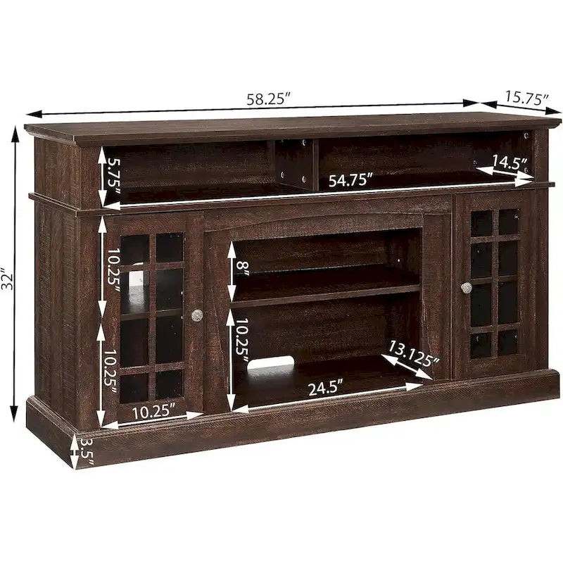 Meuble TV classique avec rangements ouverts et fermés, finition gris foncé expresso
