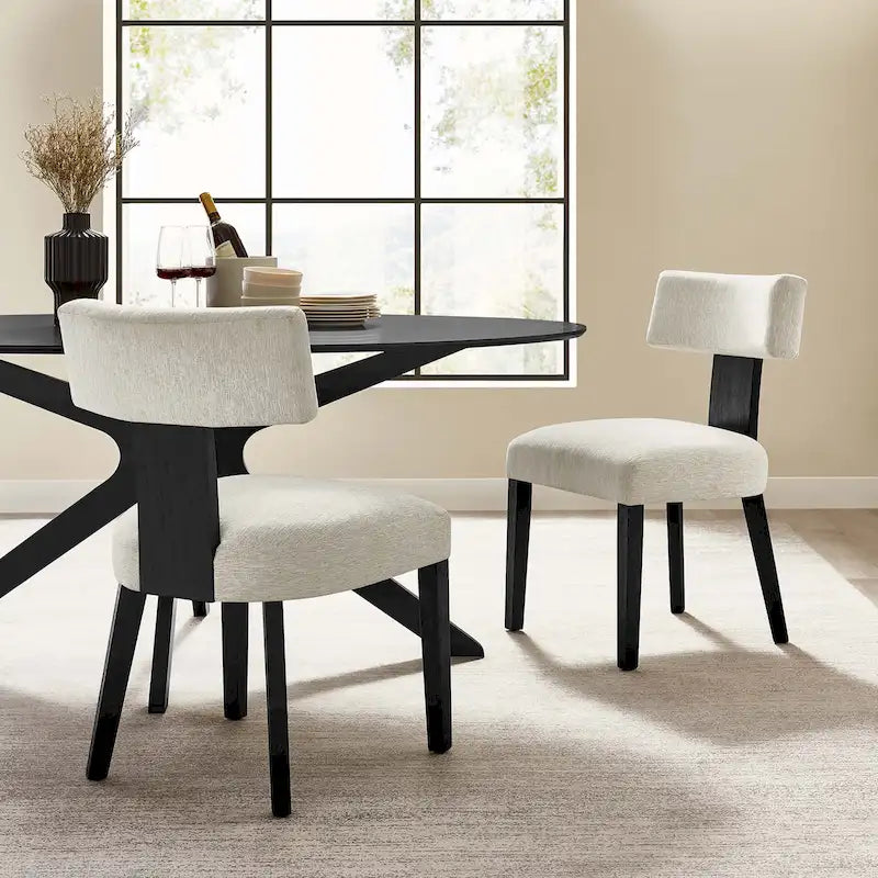 Heathered Weave Upholstered Armless Dining Side Chair with Solid Wood Legs
