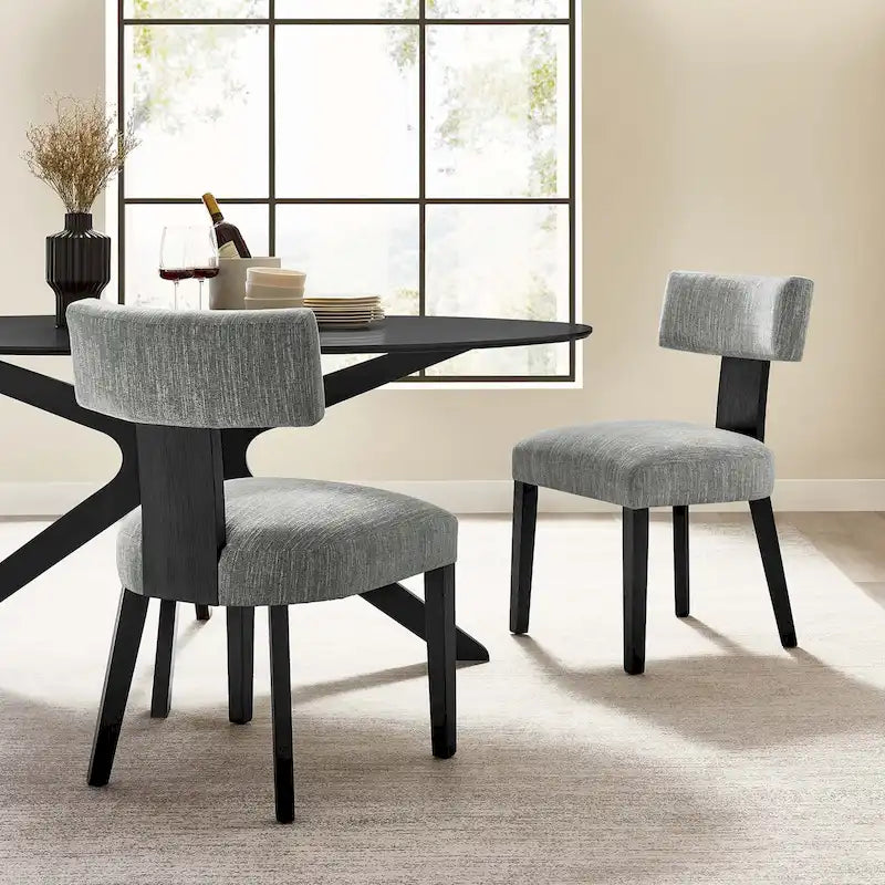 Heathered Weave Upholstered Armless Dining Side Chair with Solid Wood Legs