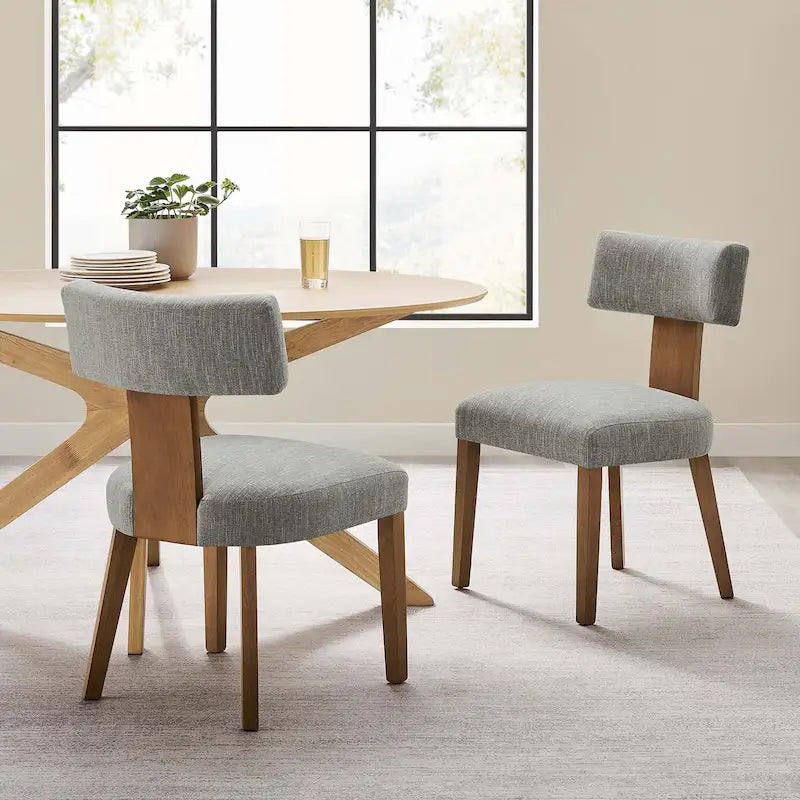 Heathered Weave Upholstered Armless Dining Side Chair with Solid Wood Legs