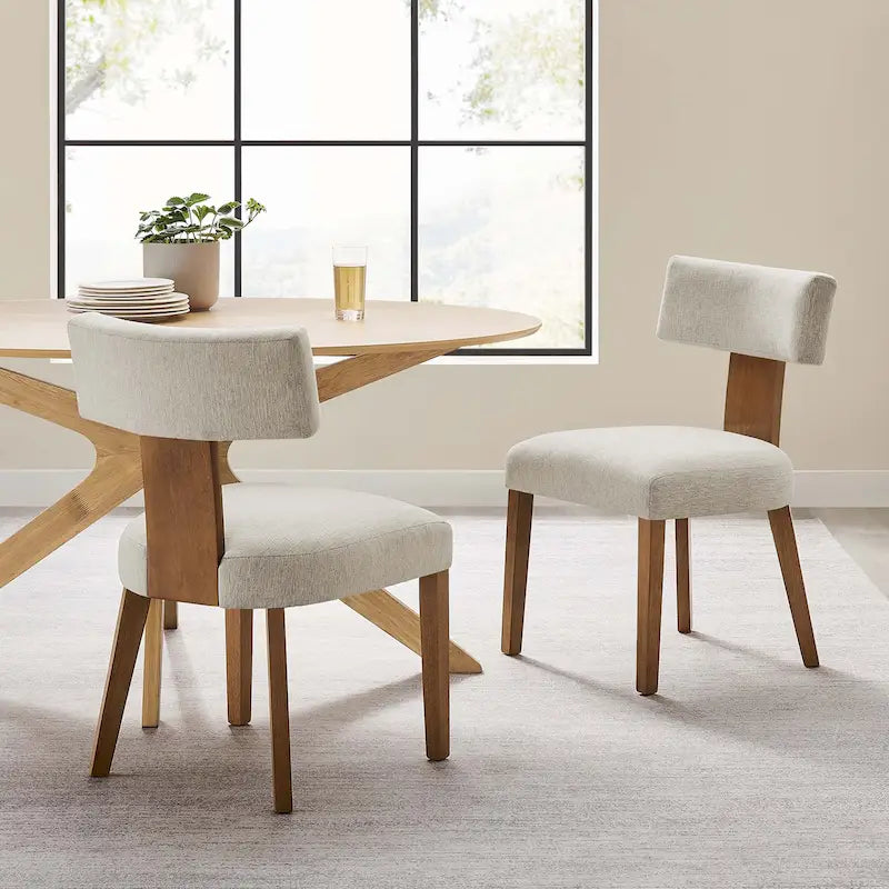 Heathered Weave Upholstered Armless Dining Side Chair with Solid Wood Legs