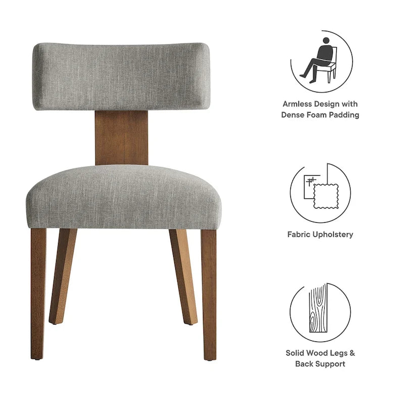 Chaise de salle à manger sans accoudoirs en tissu chiné avec pieds en bois massif
