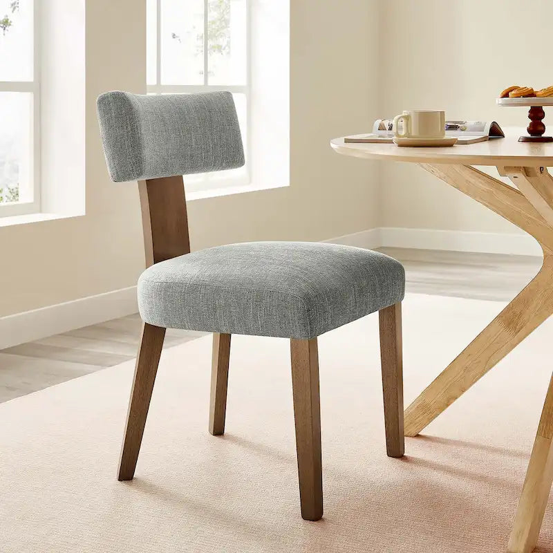 Chaise de salle à manger sans accoudoirs en tissu chiné avec pieds en bois massif