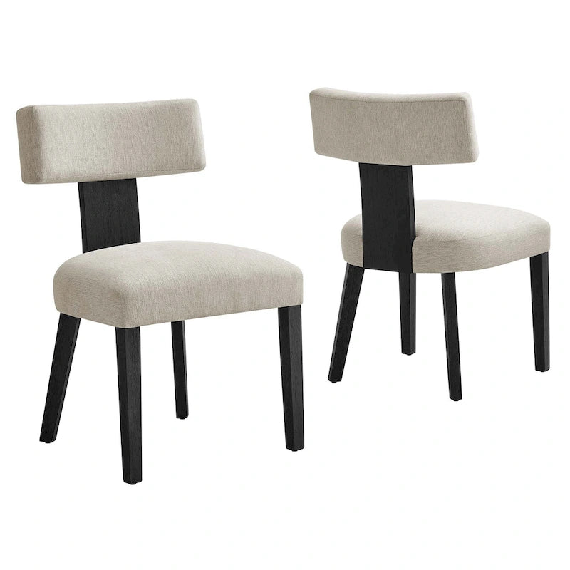 Chaise de salle à manger sans accoudoirs en tissu chiné avec pieds en bois massif
