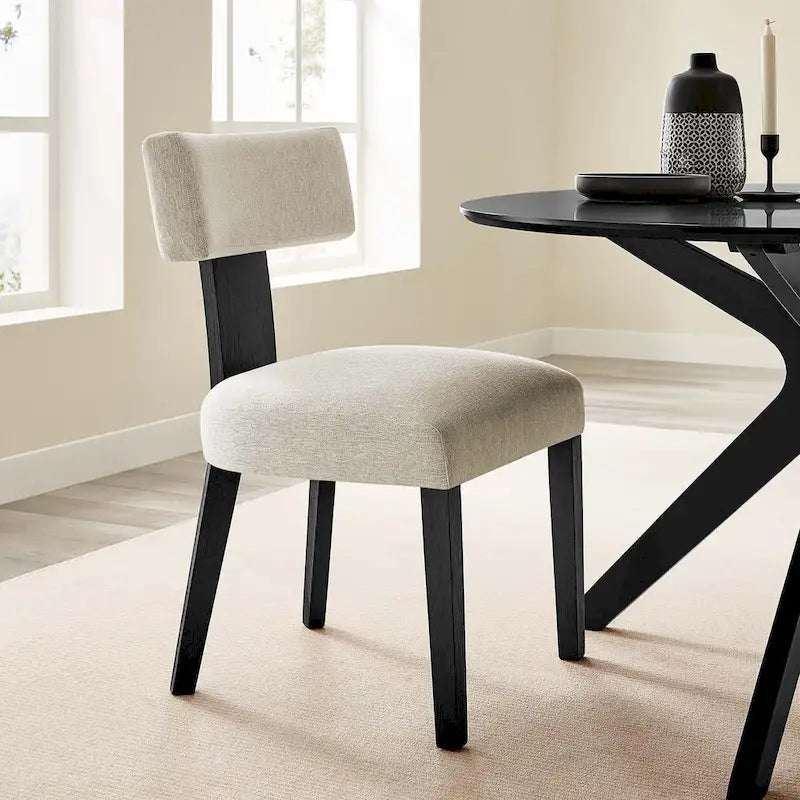 Chaise de salle à manger sans accoudoirs en tissu chiné avec pieds en bois massif