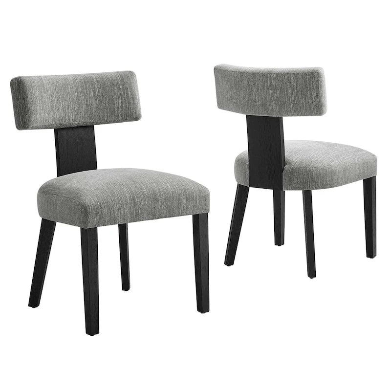 Chaise de salle à manger sans accoudoirs en tissu chiné avec pieds en bois massif