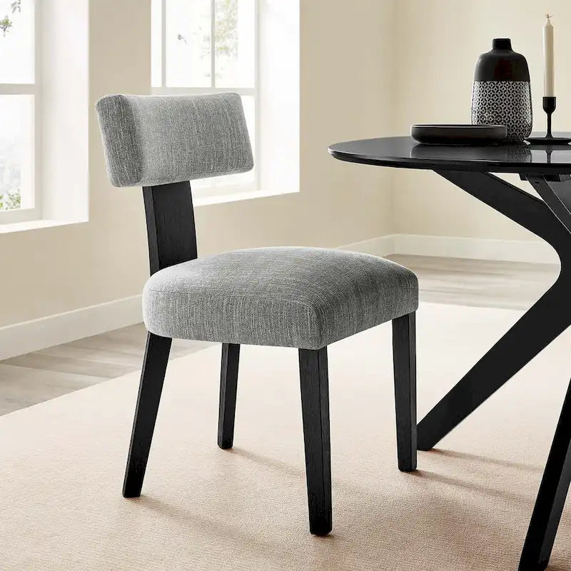Chaise de salle à manger sans accoudoirs en tissu chiné avec pieds en bois massif