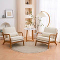 Fauteuil d'appoint moderniste en lin blanc cassé avec accoudoirs en bois massif