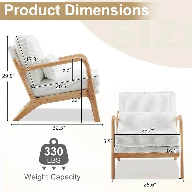 Fauteuil d'appoint moderniste en lin blanc cassé avec accoudoirs en bois massif
