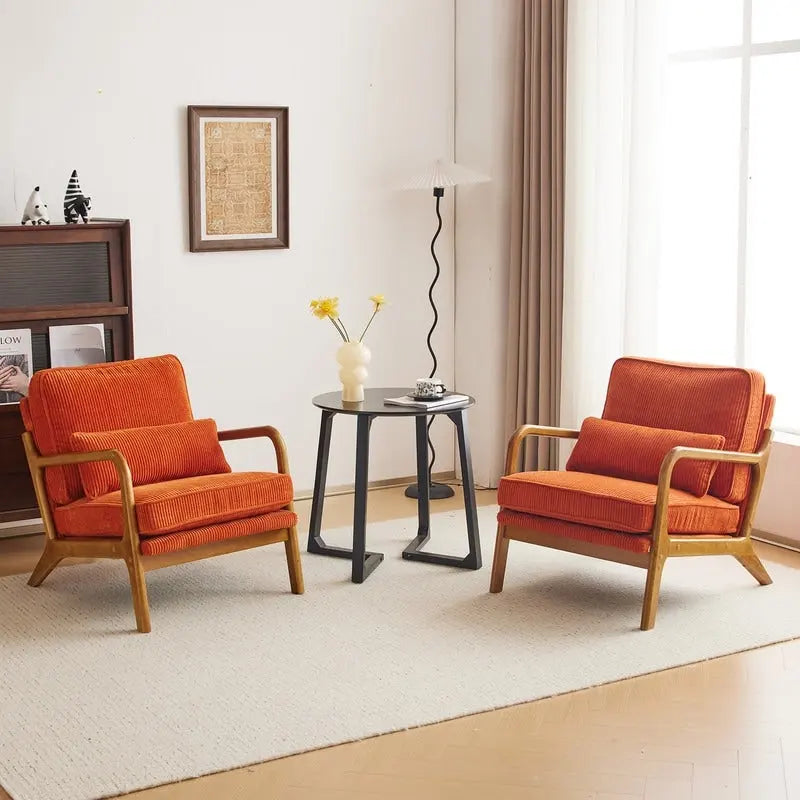 Fauteuil d'appoint moderniste en lin blanc cassé avec accoudoirs en bois massif