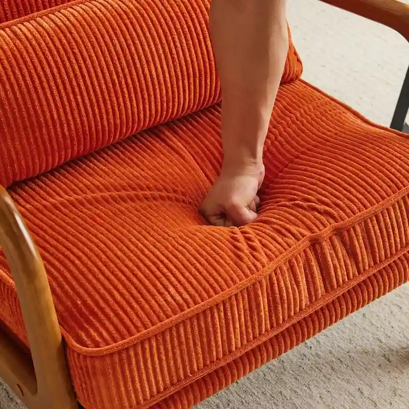 Fauteuil d'appoint moderniste en lin blanc cassé avec accoudoirs en bois massif