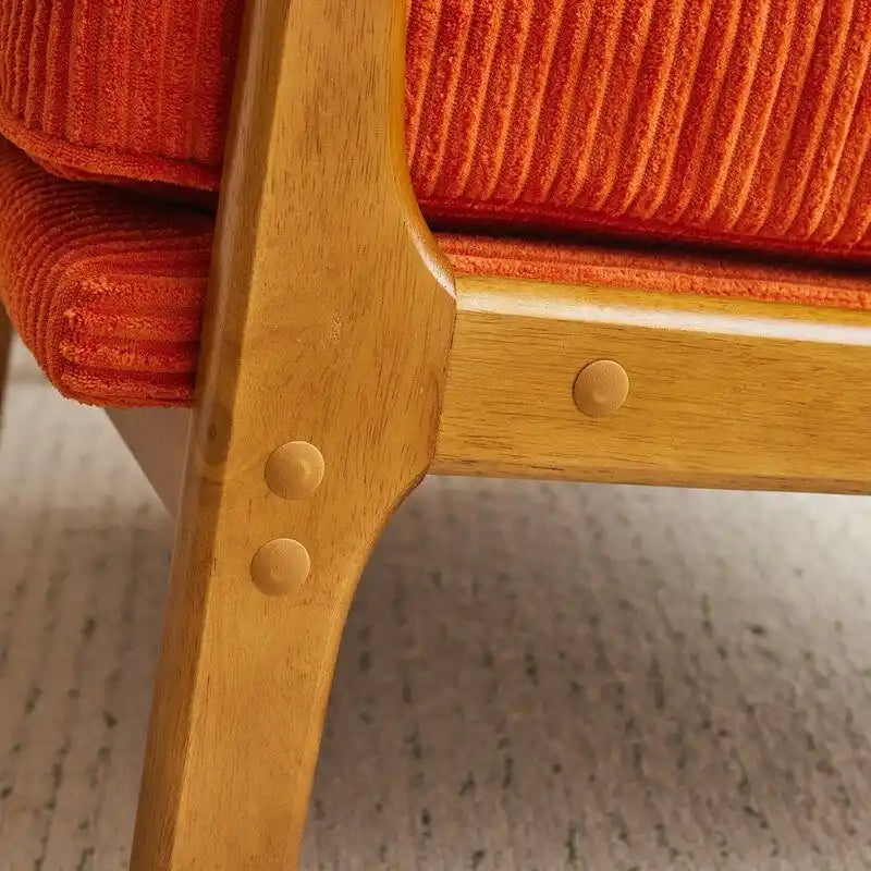 Fauteuil d'appoint moderniste en lin blanc cassé avec accoudoirs en bois massif