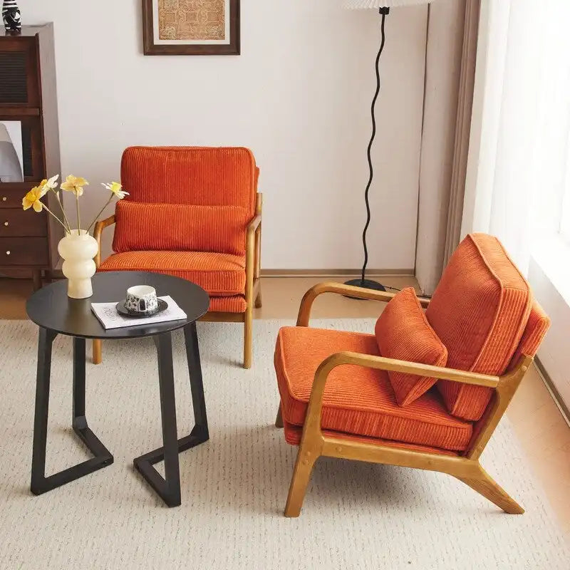 Fauteuil d'appoint moderniste en lin blanc cassé avec accoudoirs en bois massif