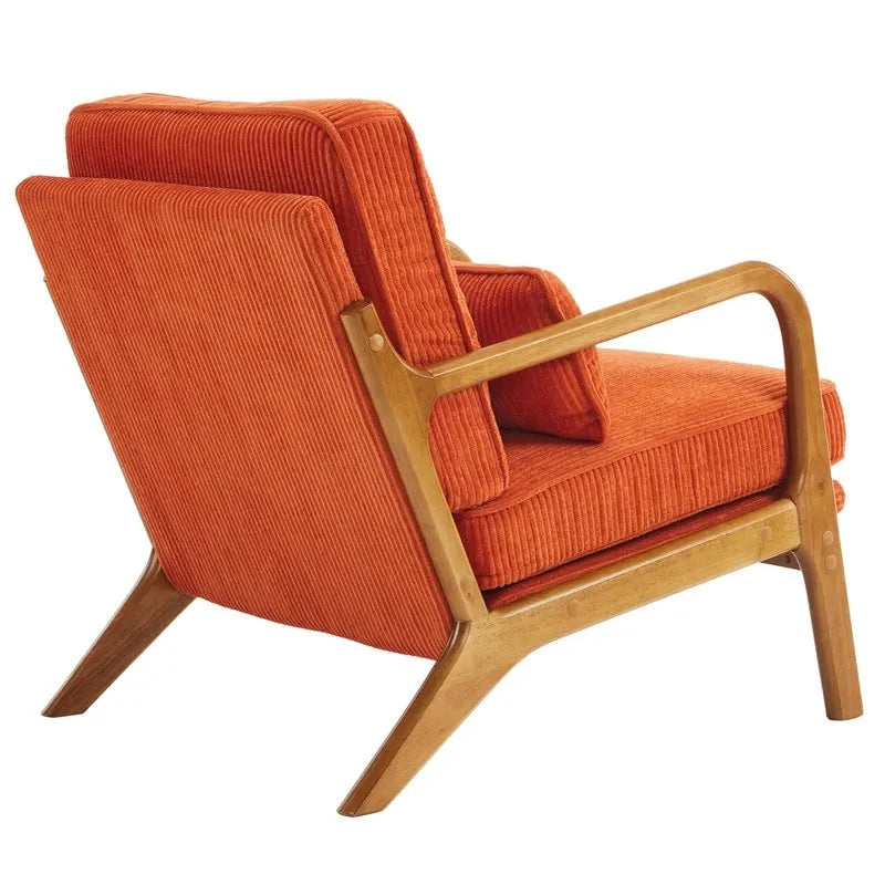 Fauteuil d'appoint moderniste en lin blanc cassé avec accoudoirs en bois massif