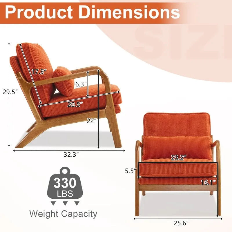 Fauteuil d'appoint moderniste en lin blanc cassé avec accoudoirs en bois massif