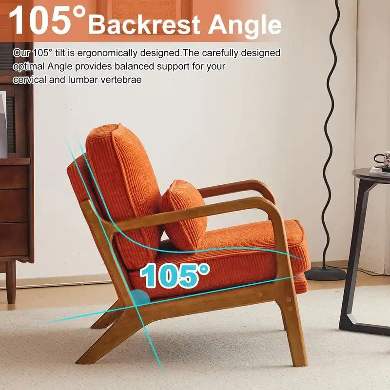 Fauteuil d'appoint moderniste en lin blanc cassé avec accoudoirs en bois massif