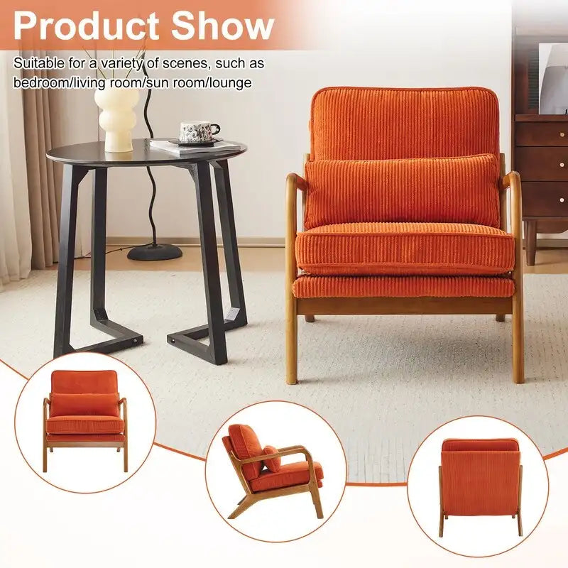 Fauteuil d'appoint moderniste en lin blanc cassé avec accoudoirs en bois massif