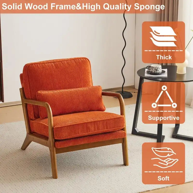 Fauteuil d'appoint moderniste en lin blanc cassé avec accoudoirs en bois massif