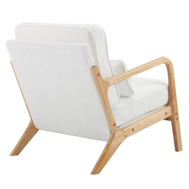 Fauteuil d'appoint moderniste en lin blanc cassé avec accoudoirs en bois massif