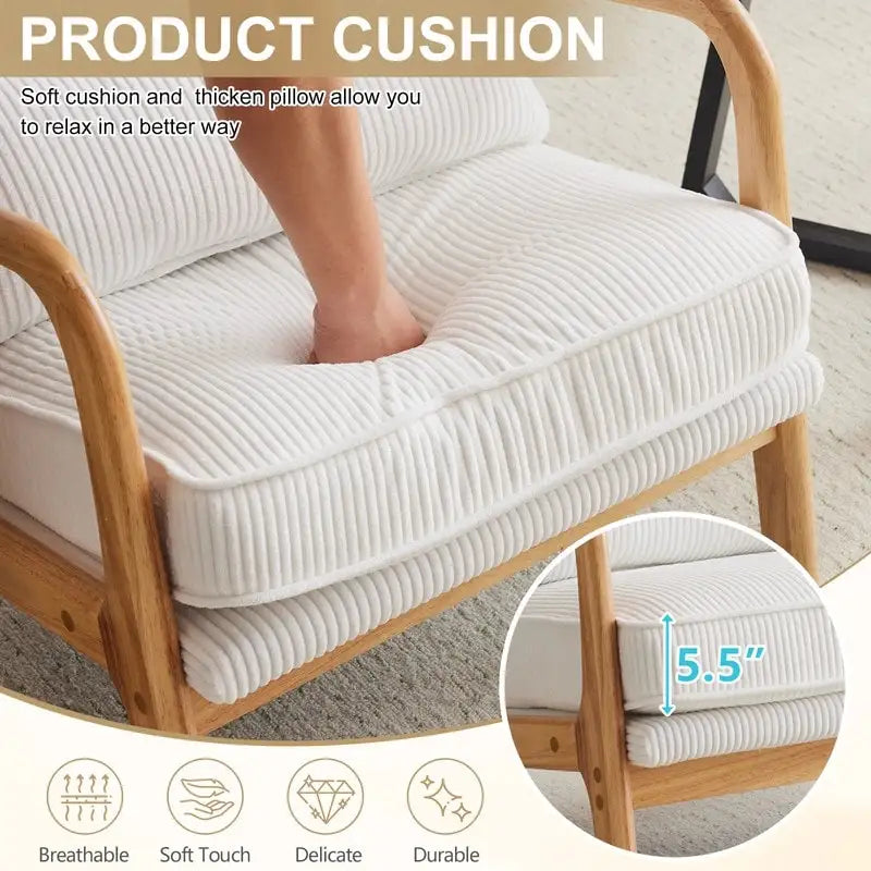Fauteuil d'appoint moderniste en lin blanc cassé avec accoudoirs en bois massif