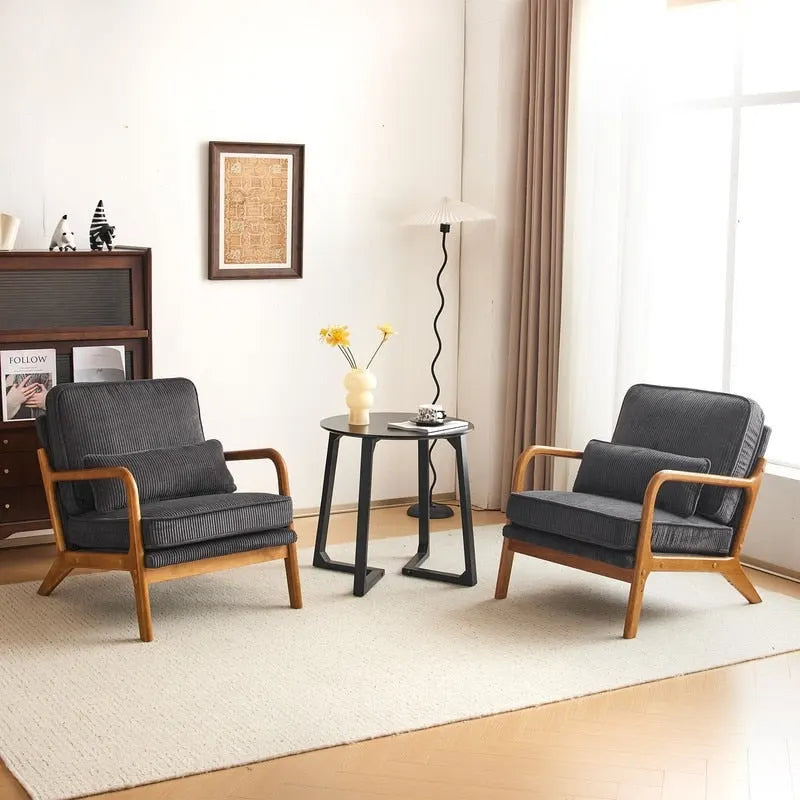 Fauteuil d'appoint moderniste en lin blanc cassé avec accoudoirs en bois massif