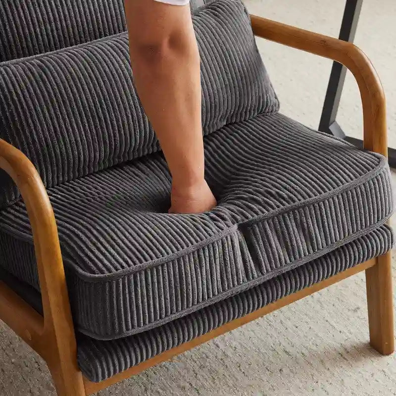 Fauteuil d'appoint moderniste en lin blanc cassé avec accoudoirs en bois massif