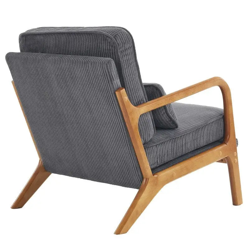 Fauteuil d'appoint moderniste en lin blanc cassé avec accoudoirs en bois massif