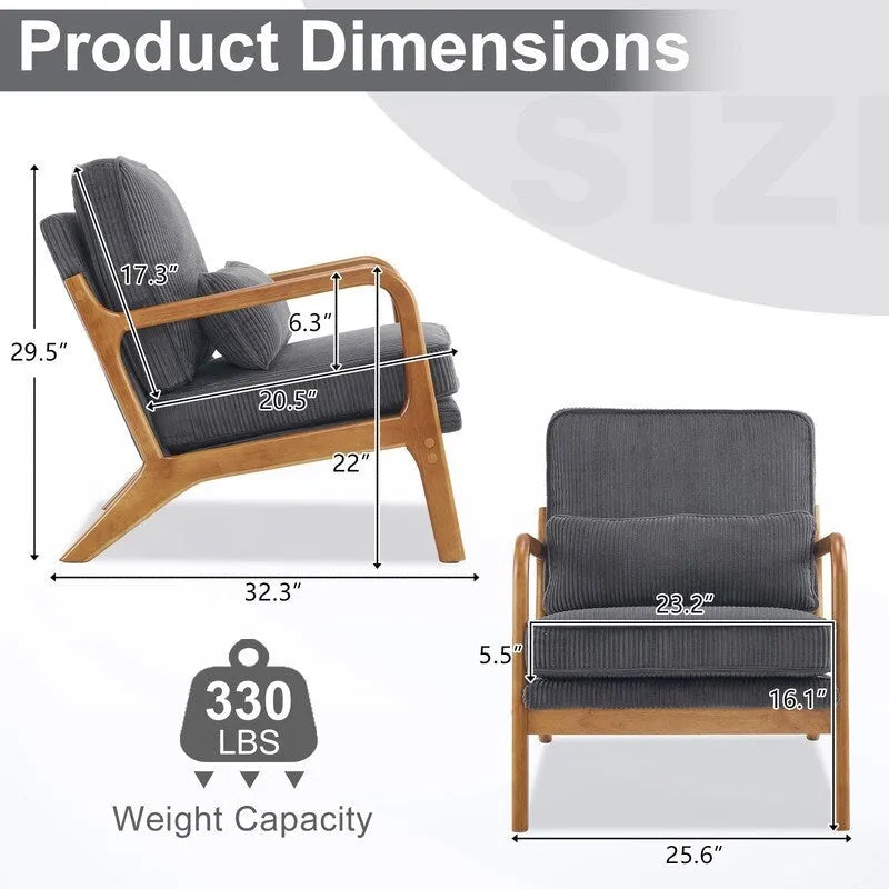 Fauteuil d'appoint moderniste en lin blanc cassé avec accoudoirs en bois massif