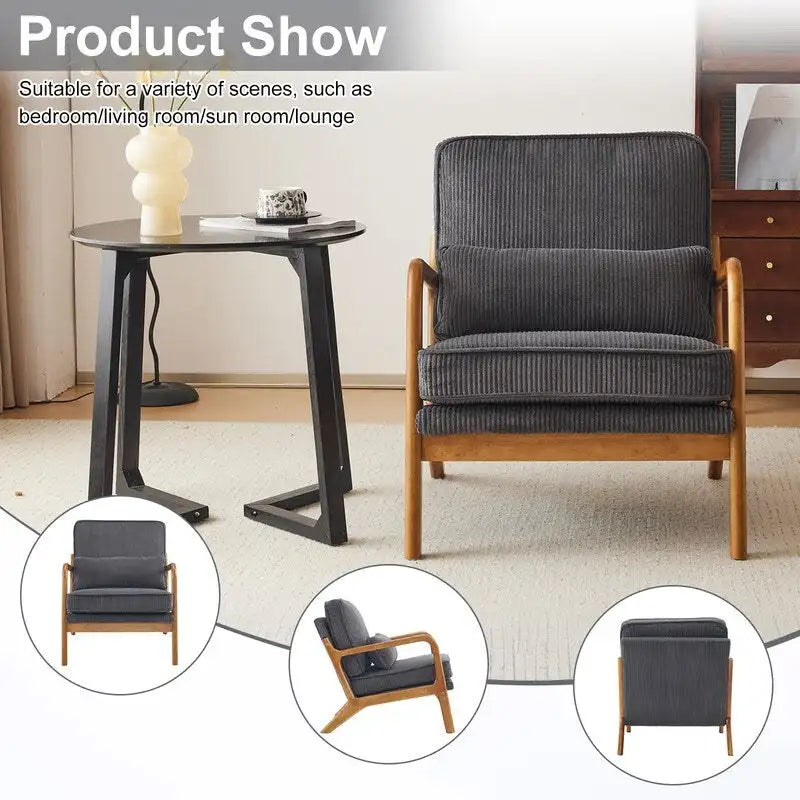Fauteuil d'appoint moderniste en lin blanc cassé avec accoudoirs en bois massif