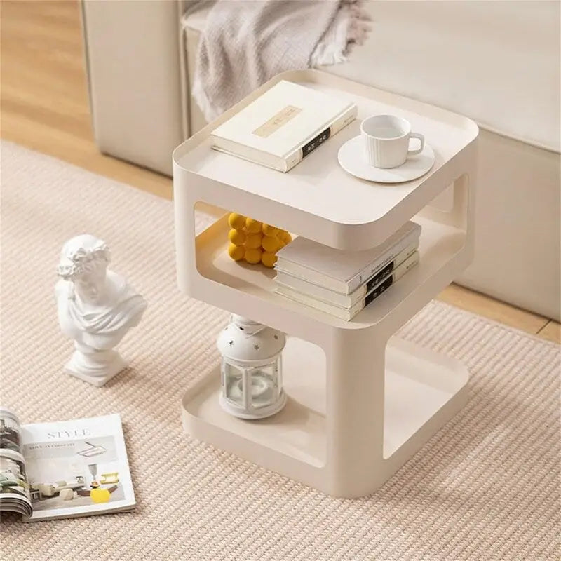 3-Tier Metal Side Table with Open Shelves, Off-White & Black