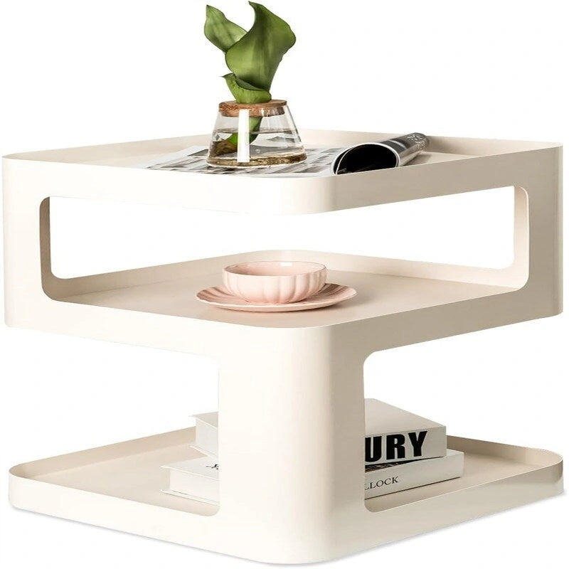 3-Tier Metal Side Table with Open Shelves, Off-White & Black