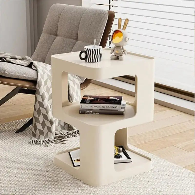 3-Tier Metal Side Table with Open Shelves, Off-White & Black
