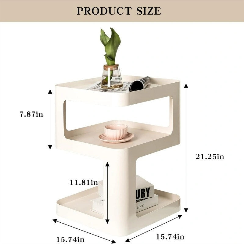 3-Tier Metal Side Table with Open Shelves, Off-White & Black