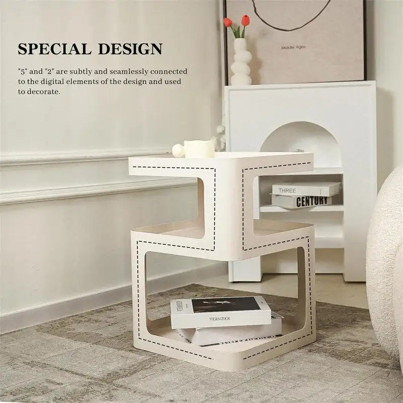 3-Tier Metal Side Table with Open Shelves, Off-White & Black
