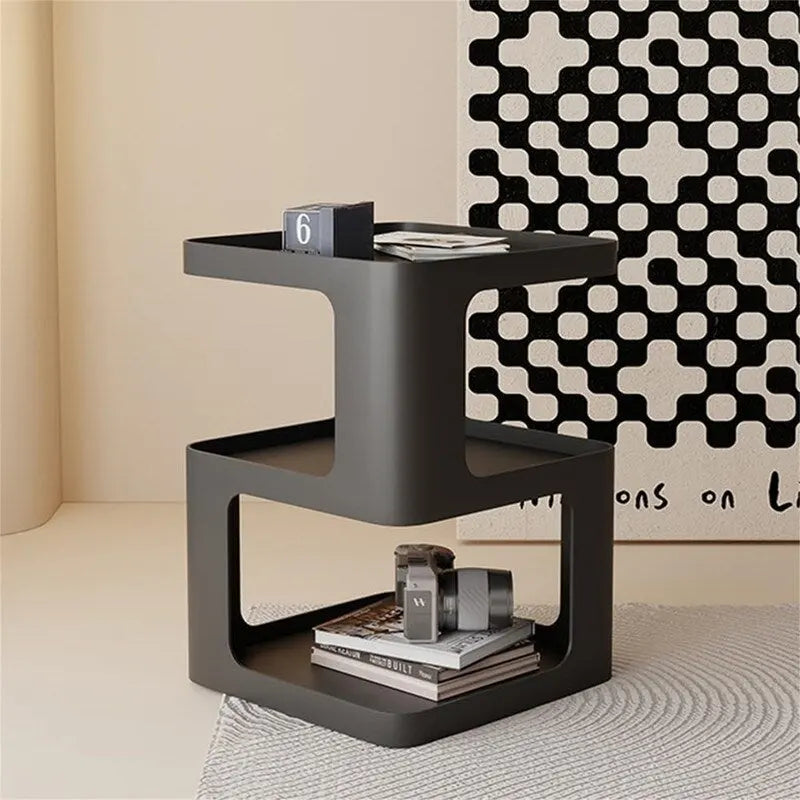 3-Tier Metal Side Table with Open Shelves, Off-White & Black