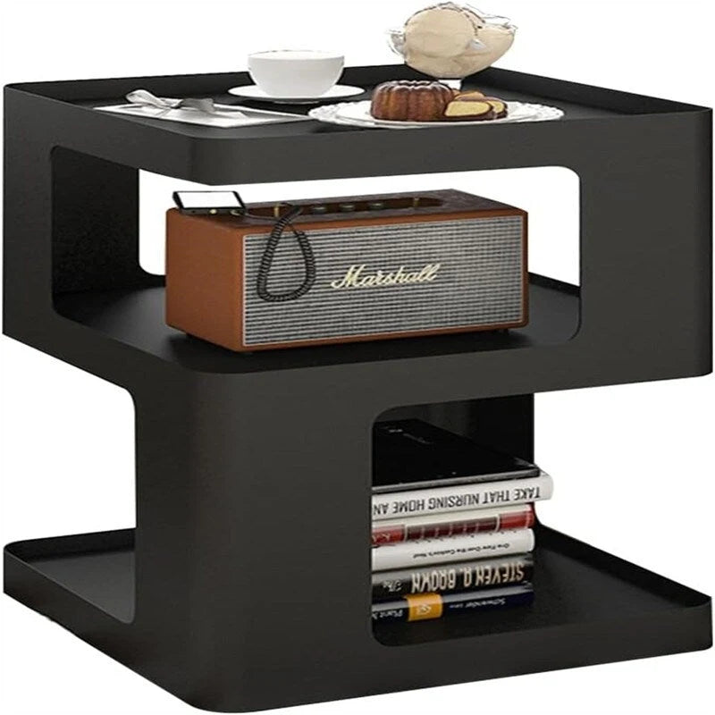 3-Tier Metal Side Table with Open Shelves, Off-White & Black