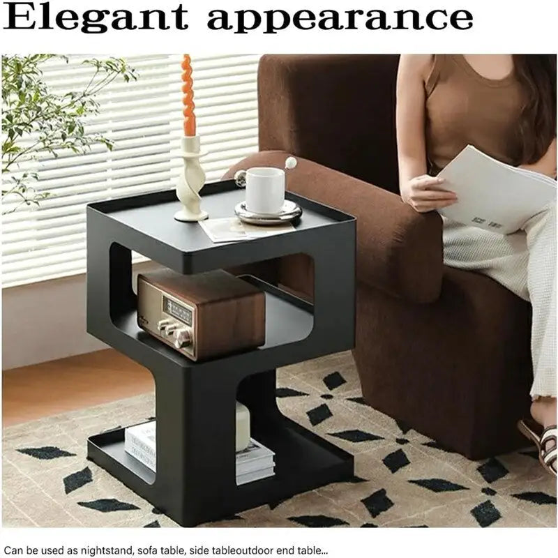 3-Tier Metal Side Table with Open Shelves, Off-White & Black